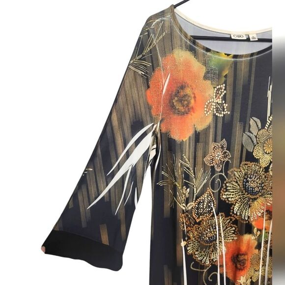 CATO Gold & Orange Sparkly Floral Blouse - Picture 5 of 9